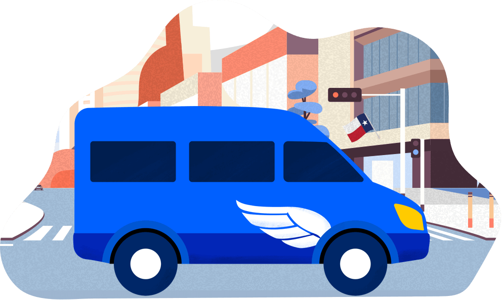 blue vans airport shuttle